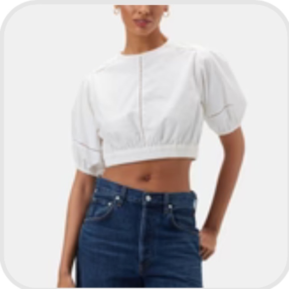 Amour Vert Lisa Crop Top 100% Organic Cotton Poplin White Eyelet Size Large, New - Picture 2 of 6